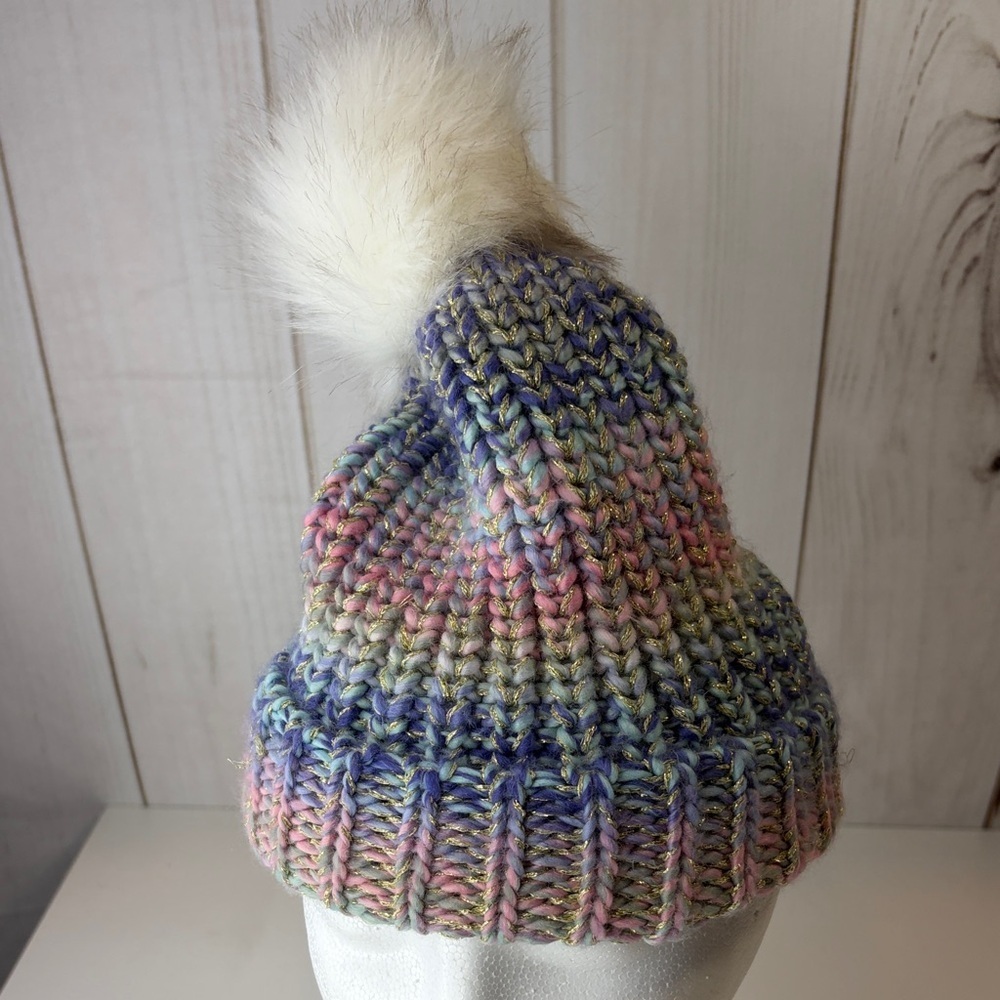 Multicolor Knit Beanie with Pom Pom